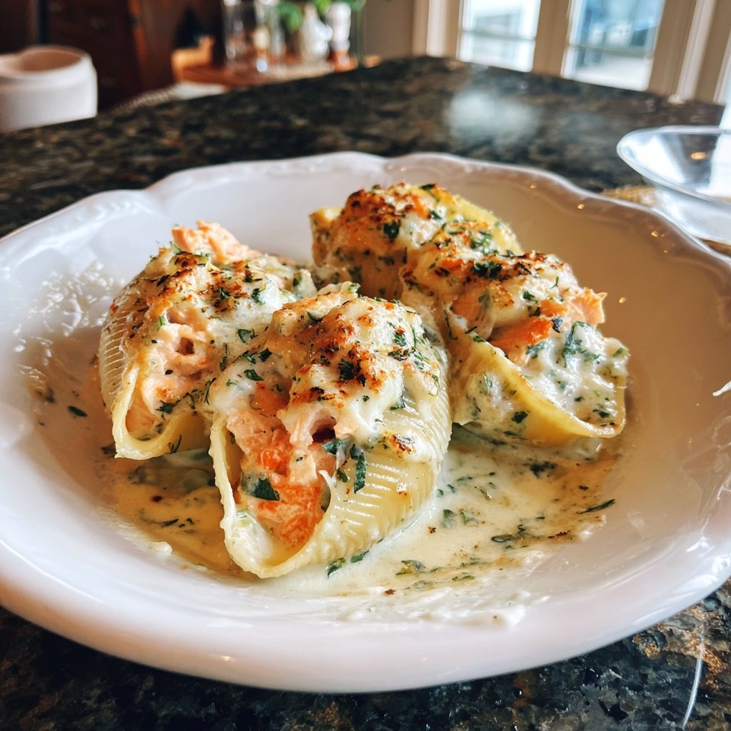Salmon Alfredo Stuffed Shells