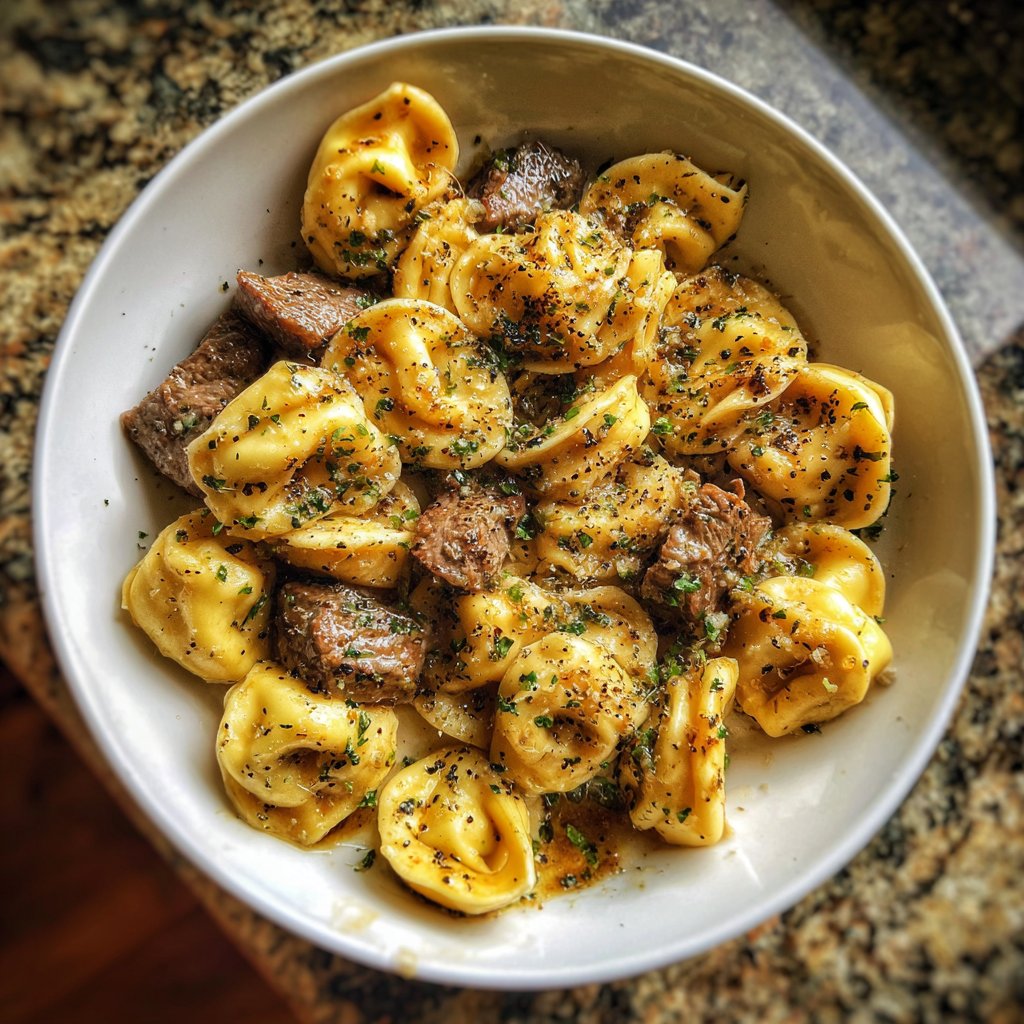 Garlic Steak Tortellini in Brown Butter Sauce