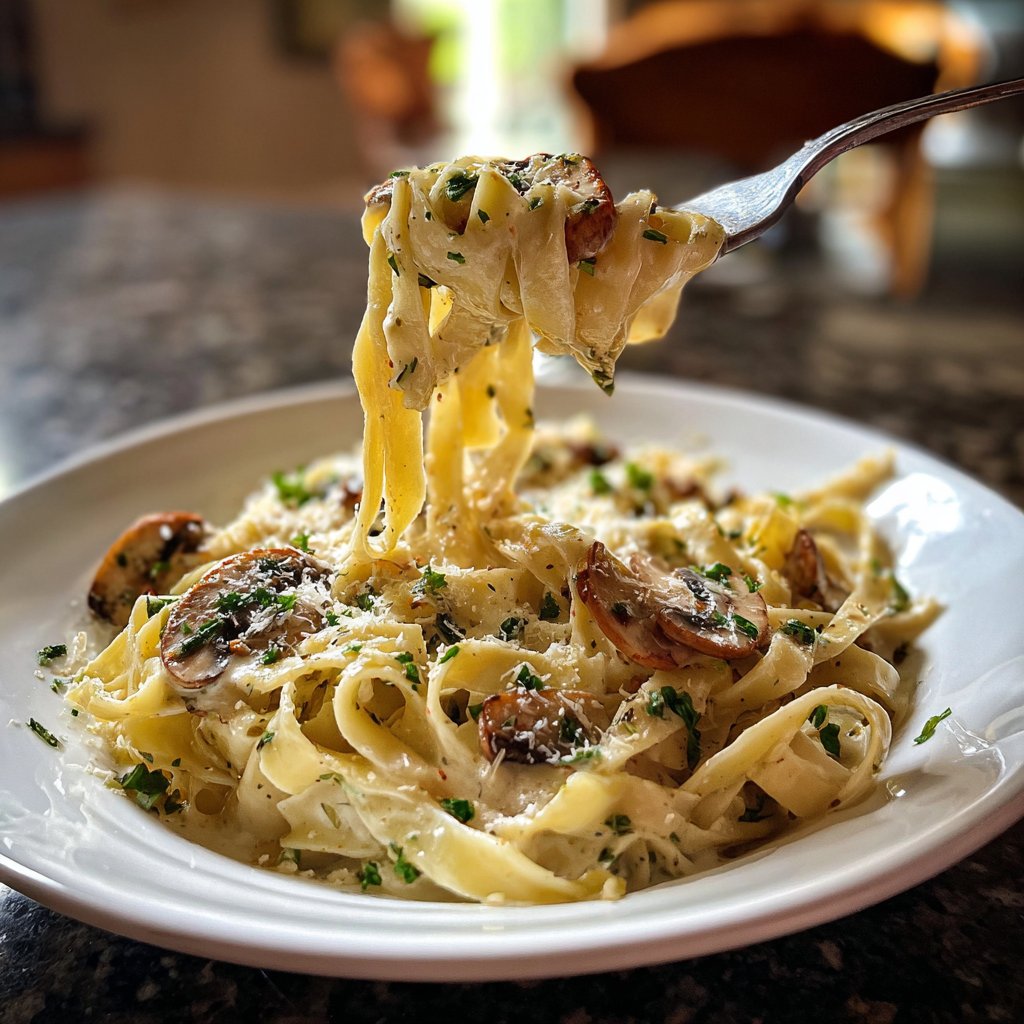 Creamy Garlic Mushroom Fettuccine
